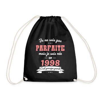 Anniversaire 25 ans - Pas parfaite née en 1998 - Sac de sport léger - noir - Devant