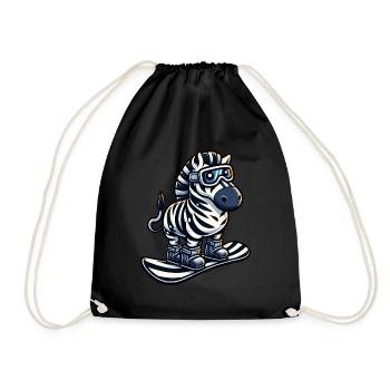 Zebra Snowboard Champion - Climb the Mountain in Style - Drawstring Bag - black - Front