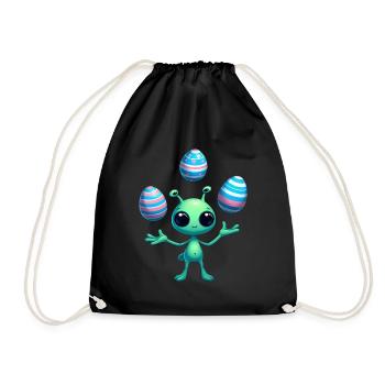 Ostern mit Alien: Eier-Jonglage - Turnbeutel - Schwarz - Vorne