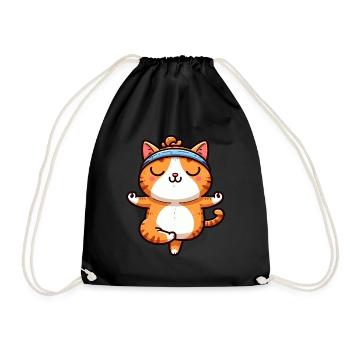 Katze Yoga Meditation Meditieren Balancieren - Turnbeutel - Schwarz - Vorne