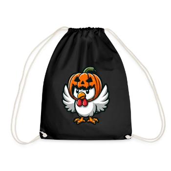 Halloween Pumpkin Chicken Helmet Autumn Funny - Drawstring Bag - black - Front