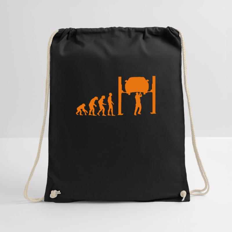 Car mechanic lifting platform Evolution monkey human Drawstring Bag