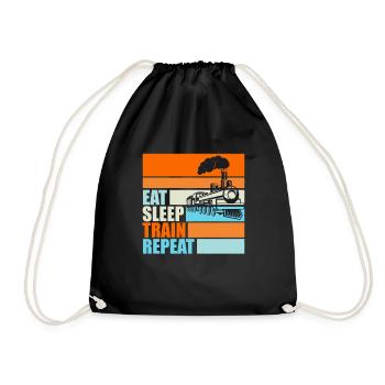 Railwaymen Vintage Men Gift Eat Sleep - Drawstring Bag - black - Front