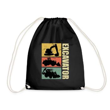 Road builder excavator driver excavator Retro Vintage - Drawstring Bag - black - Front