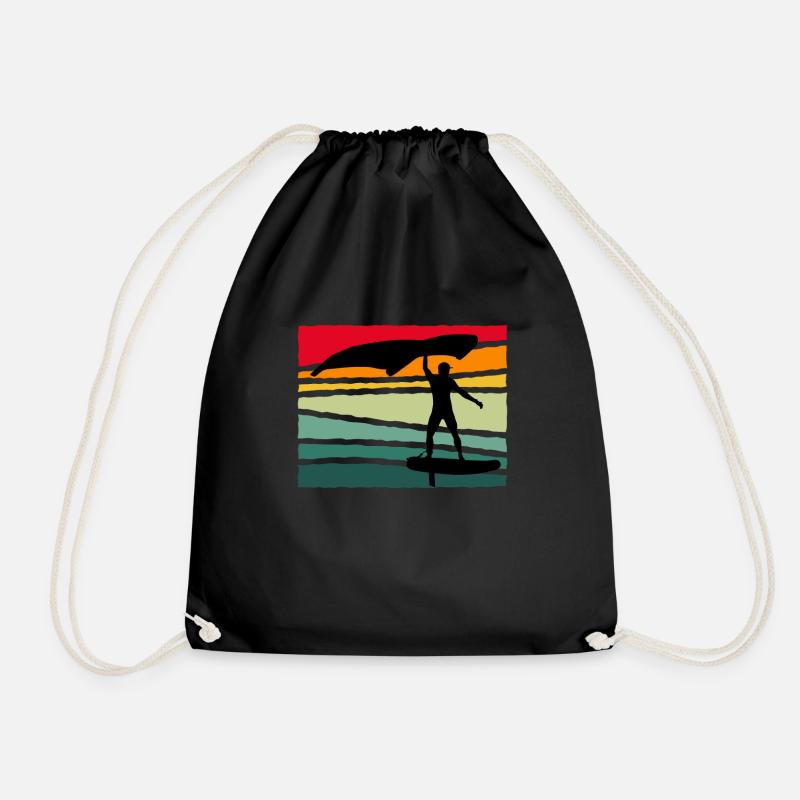 Vintage Wing Foil Wing Surf Geschenk Wingfoiler - Turnbeutel - Schwarz