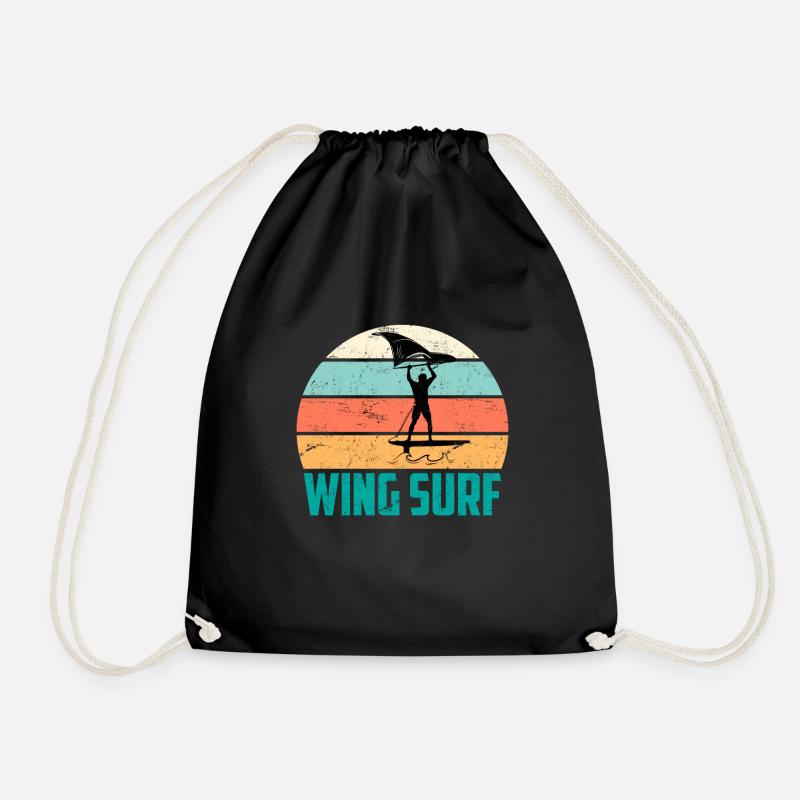 Wing Foil Silhouette Wing Surfer Foiler Geschenk - Turnbeutel - Schwarz