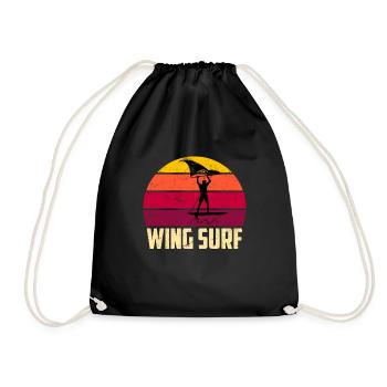 Retro Wing Surf Wing Foil Geschenk Foil Surf - Turnbeutel - Schwarz - Vorne