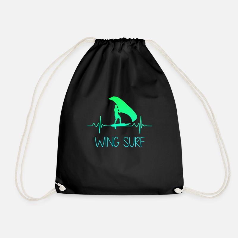 Wing Surf Wing Foil Herzschlag Herzlinie Herz - Turnbeutel - Schwarz