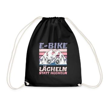E-Bike lächeln statt hecheln EBiker Geschenk - Turnbeutel - Schwarz - Vorne