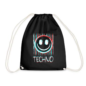 Techno Music Face Record DJ Smile EDM - Drawstring Bag - black - Front