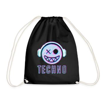 Techno DJ Face Electric Face Smile Headphones - Drawstring Bag - black - Front