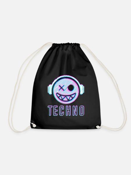 Techno DJ Gesicht Elektro Face Smile Kopfhörer - Turnbeutel - Schwarz