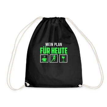Tagesplanung Kaffee Laufen Wein Jogger Jogging - Turnbeutel - Schwarz - Vorne