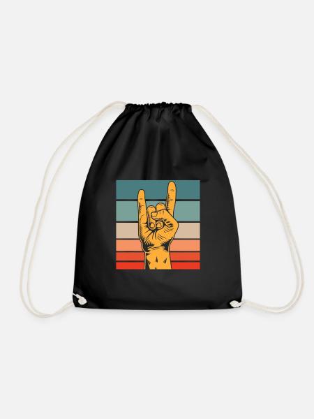 Rock Music Rocker Symbol Retro Vintage Sign - Drawstring Bag - black
