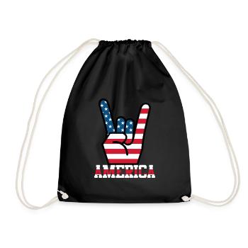 America USA Flagge Fahne Rocker Handzeichen - Turnbeutel - Schwarz - Vorne