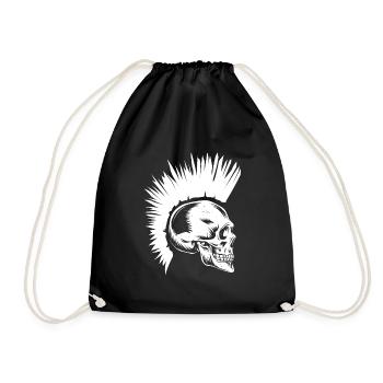Rockmusiker Rocker Biker Totenkopf Irokese - Turnbeutel - Schwarz - Vorne