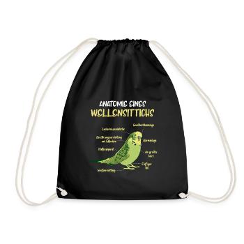 Anatomy of a Budgerigar Bird Parakeet - Drawstring Bag - black - Front