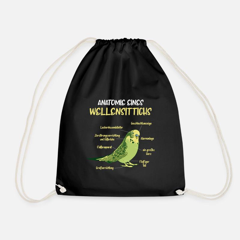 Anatomie eines Wellensittichs Vogel Sittich - Turnbeutel - Schwarz