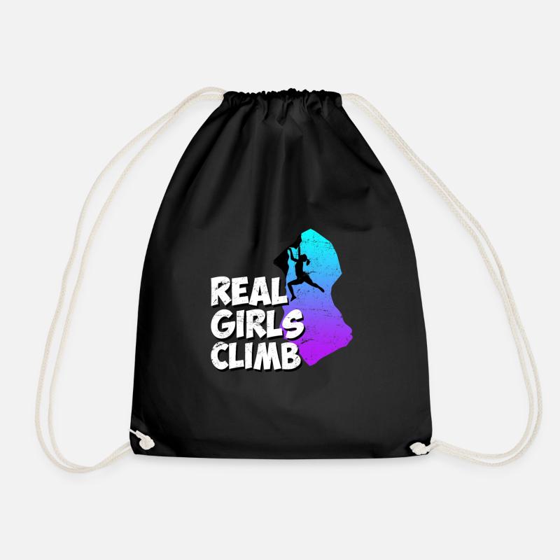 Climbing Boulder Saying Real Girls Climb - Drawstring Bag - black