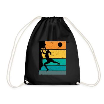Retro Boulder Felsklettern Freiklettern - Turnbeutel - Schwarz - Vorne
