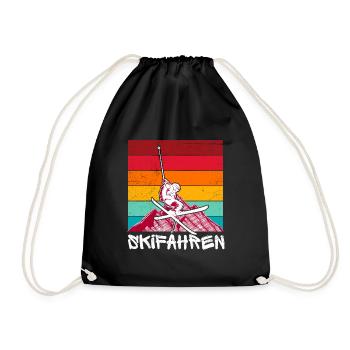 Ski Skiing Winter Retro Skier - Drawstring Bag - black - Front