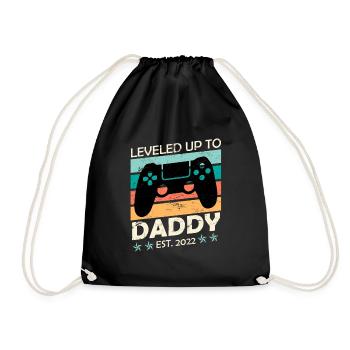 Leveld up to Daddy 2022 Papa 2022 Father-to-be - Drawstring Bag - black - Front