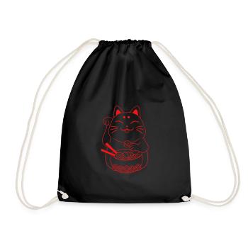 Winkekatze Japan japanische Katze Ramen - Turnbeutel - Schwarz - Vorne