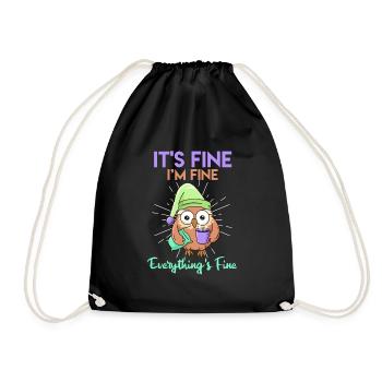 Coffee Owl It's Fine I'am Fine Everthing's Fine - Drawstring Bag - black - Front