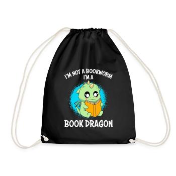 No Bookworm Book Dragon Dragon Children - Drawstring Bag - black - Front