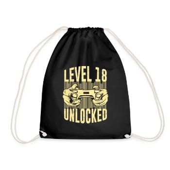 Level 18 unlocked 18 years birthday boy - Drawstring Bag - black - Front