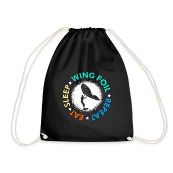 Eat Sleep Wing Foil Repeat Wing Surfer - Drawstring Bag - black - Front