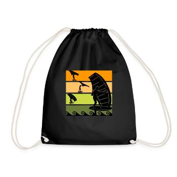 Retro Wing Foil Wing Surf Wingfoil - Drawstring Bag - black - Front