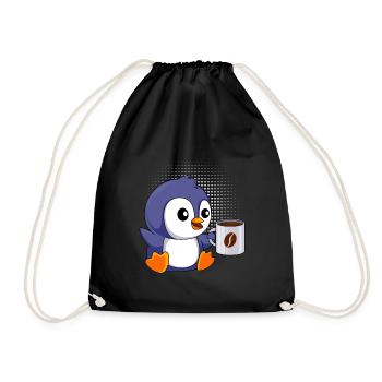Coffee Penguin Baby Penguin Coffee Junkie - Drawstring Bag - black - Front