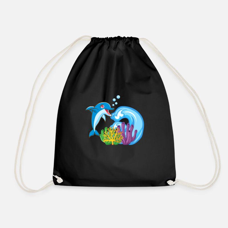 Delfin Unterwasserwelt Taucher Kinder - Turnbeutel - Schwarz