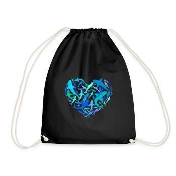 Shark Swarm Shark Diver Shark Heart - Drawstring Bag - black - Front