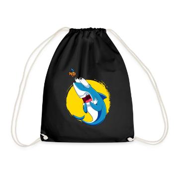 Shark with fear of sharks Shark fear funny shark - Drawstring Bag - black - Front