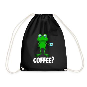 Lustiger Frosch mit Kaffeebecher Kaffee Espresso - Turnbeutel - Schwarz - Vorne