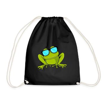 Funny Frog with Sunglasses Kids Toad - Drawstring Bag - black - Front