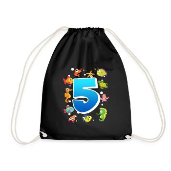 5th birthday boy 5 years - Drawstring Bag - black - Front