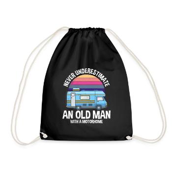 Old Man with Motorhome Papa Grandpa Pensioner Camper - Drawstring Bag - black - Front