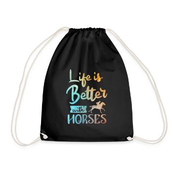 Life is better with Horses Pferde - Drawstring Bag - black - Front