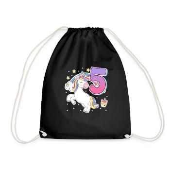 5th Birthday Girl Horse Girl 5 years - Drawstring Bag - black - Front