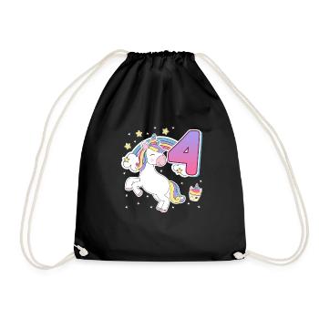 4th birthday girl 4 years horse girl - Drawstring Bag - black - Front