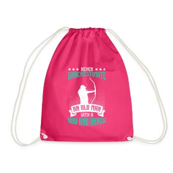 Never underestimate old man with bow and arrow - Drawstring Bag - fuchsia - Front