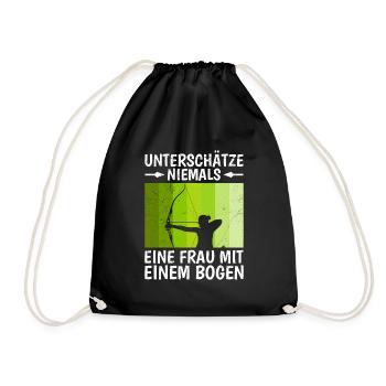 Unterschätze niemals eine Frau mit Bogen Damen - Turnbeutel - Schwarz - Vorne