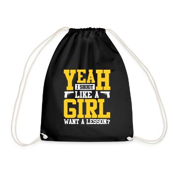 Girl Shooting Ladies Clay Pigeon Shooting - Drawstring Bag - black - Front