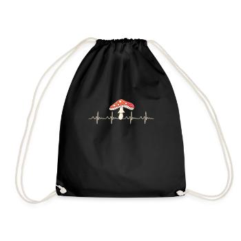 Mushroom Picker Heartbeat Heart Rate ECG - Drawstring Bag - black - Front