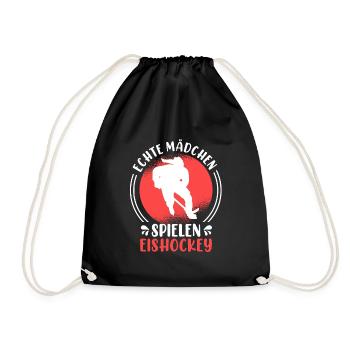 Echte Mädchen spielen Eishockey Damen - Turnbeutel - Schwarz - Vorne