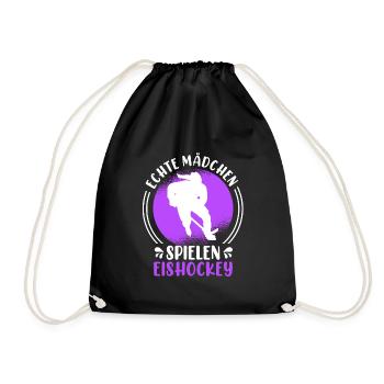 Echte Mädchen spielen Eishockey Damen - Turnbeutel - Schwarz - Vorne