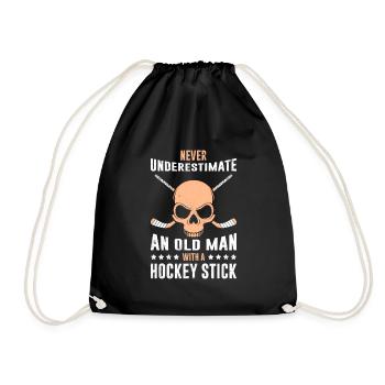 Never underestimate a man ice hockey stick - Drawstring Bag - black - Front